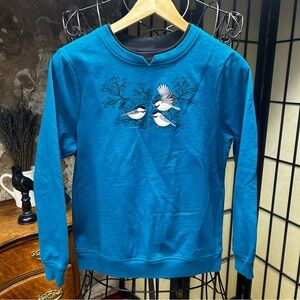 VNT Breckenridge Double Crew Neck Chickadees Teal/Black Sweatshirt: SMALL